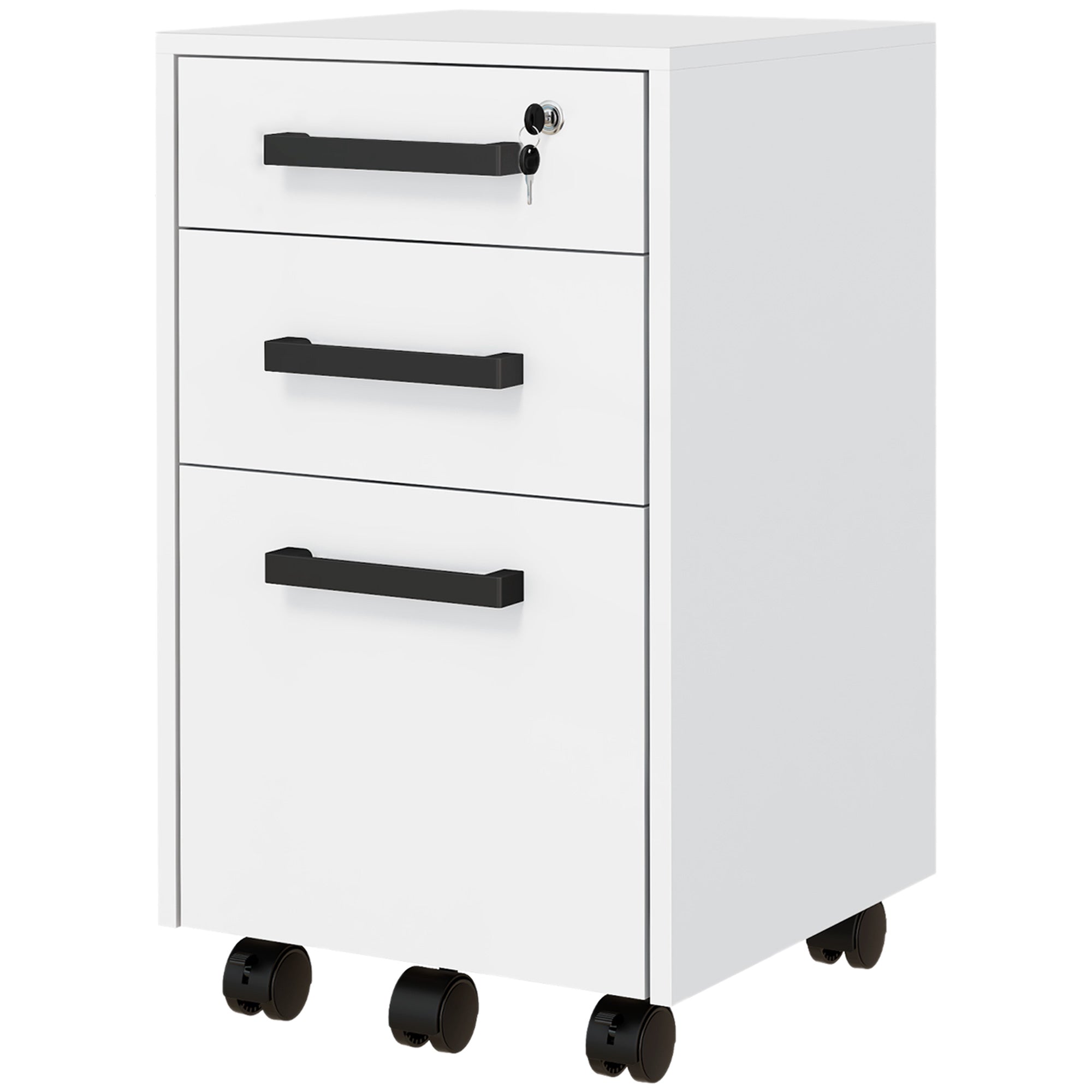 HOMCOM 3-Drawer Lockable File Cabinet Vertical Office Storage with Hanging Bars for A4 Letter Size Documents White 