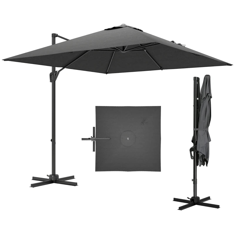 8'x8' Square Patio Hanging Offset Umbrella, Outdoor Cantilever Parasol w/ Cross Base, Dark Grey