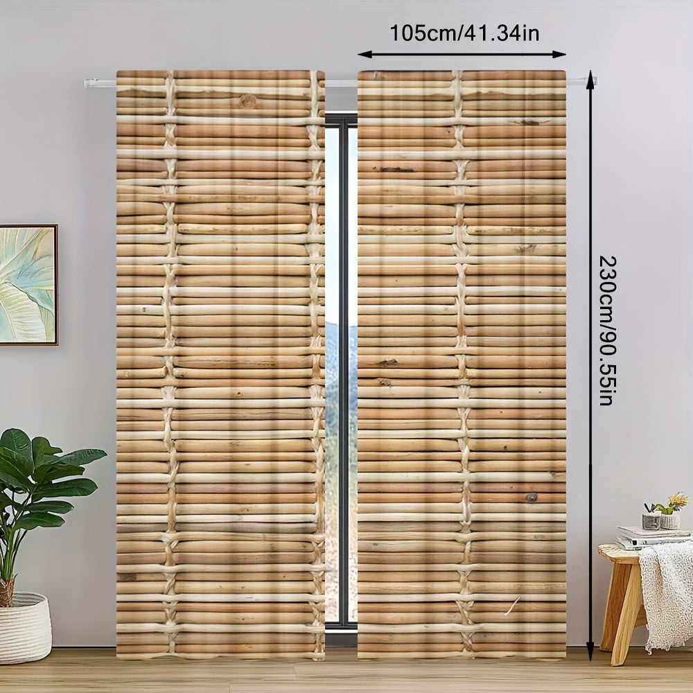 2-Piece Bamboo Stem Print Doorway Curtains – Contemporary Knit Polyester, Machine Washable, Pole Bag Design for Bedroom, Kitchen, Living Room, or Office (Pole Not Included) 