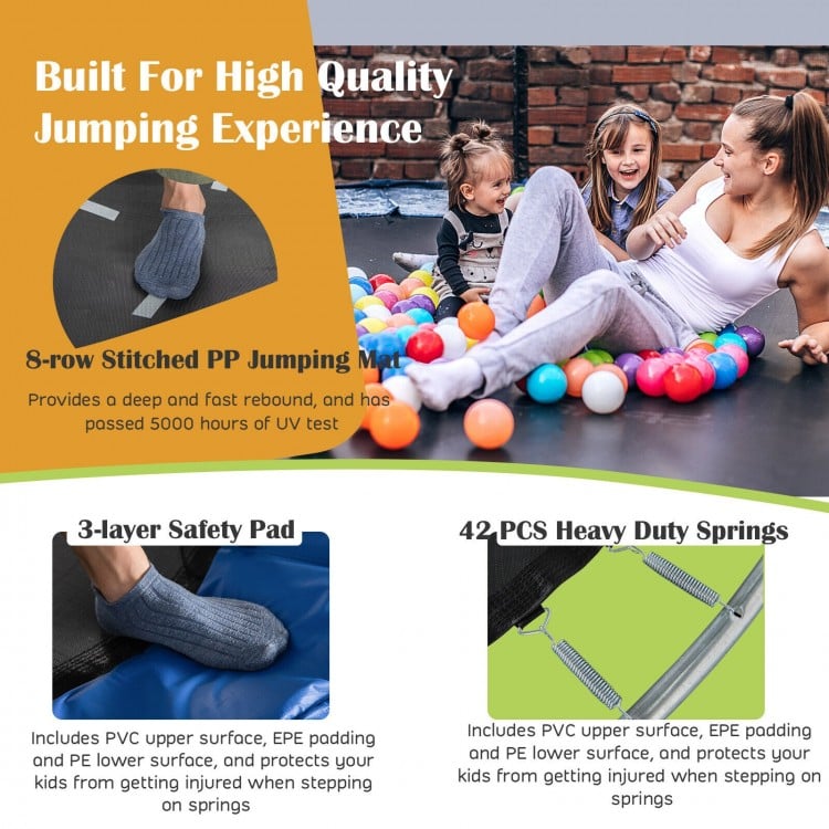 8/10/12 Feet Recreational Trampoline with Basketball Hoop Safety Enclosure Net Ladder