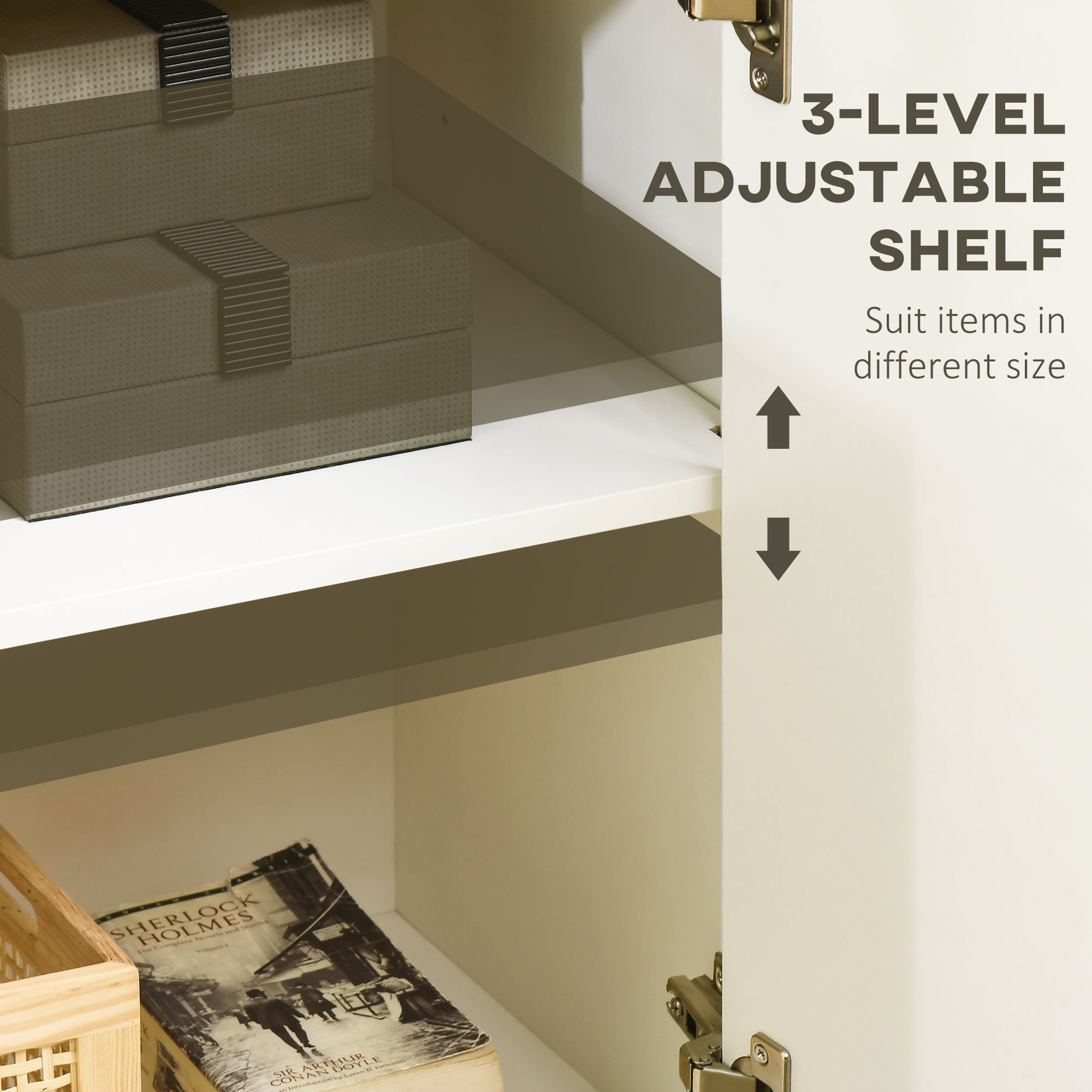 HOMCOM Adjustable White Buffet Cabinet: Sideboard with Double Door Cupboards for Customizable Living Room Storage 