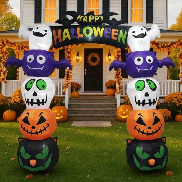 8.2 FT Cute Halloween Inflatables Pumpkin Archway Outdoor Decoration, Giant Blow Up Yard Arch Decorations With Built-in LED Lights For Holiday Party Front Yard Lawn Garden Decor 