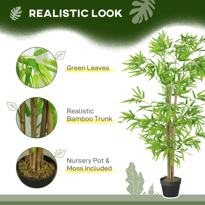 Artificial Bamboo Tree Set of 2, 5ft Fake Tree with Realistic Leaf and Natural Trunk, Decorative Plant in Nursery
