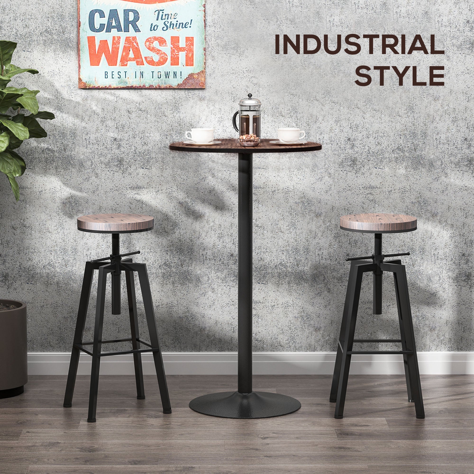 HOMCOM 42" Rustic Bar Table Industrial Chic Round Bistro Table Metal Base Elm Wood Top Bar Height Pub Table Kitchen Breakfast 