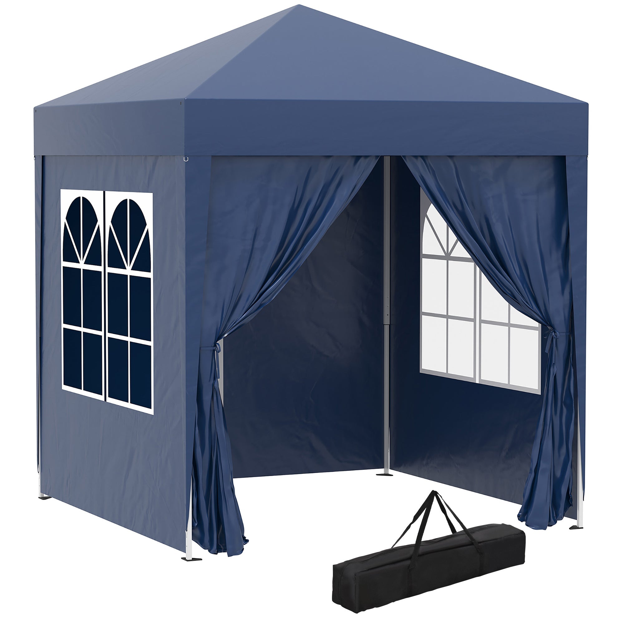Outsunny 6.6x6.6ft Blue Pop Up Party Tent - Outdoor Folding Gazebo Canopy with Side Walls 