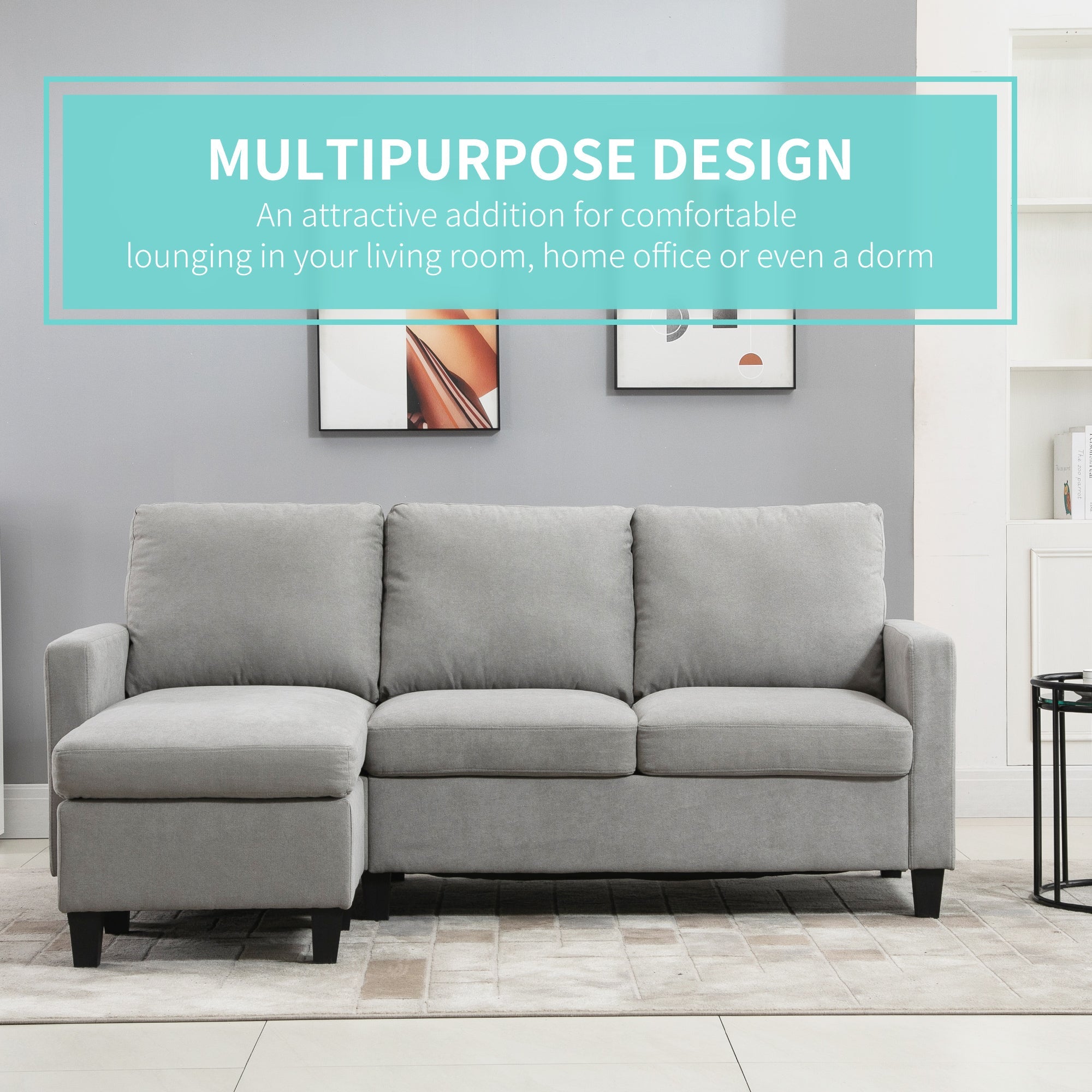 HOMCOM L-Shape Modern Sectional Sofa Couch Ottoman Corner Living Room Light Grey 