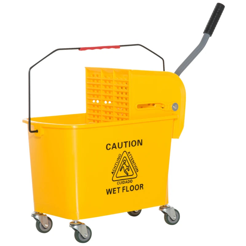 Compact Mop Bucket with Wringer, Mop Bucket on Wheels, 5 Gallon, Separate Dirty and Clean Water, Yellow
