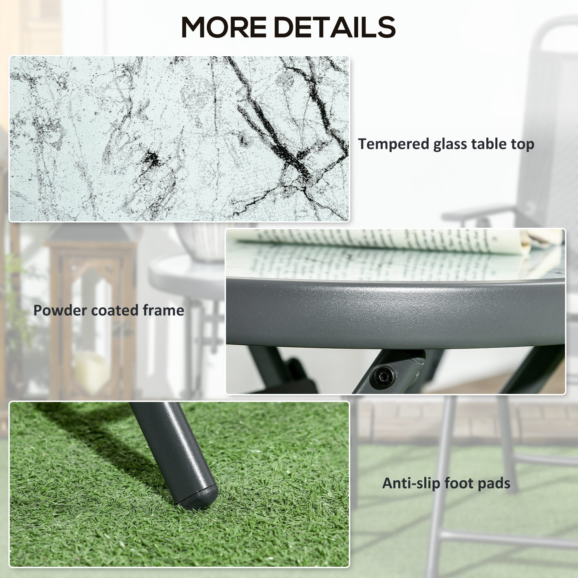 Outsunny 18" Outdoor Round Folding Table, Garden Side Table with Tempered Glass Top for Camping, Party, Weddings, White 