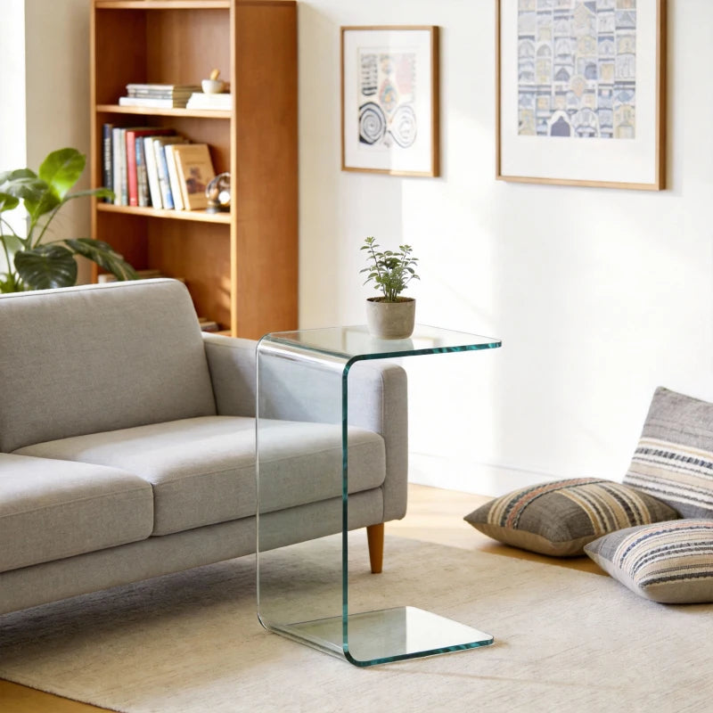 Glass Coffee Table, Clear Coffee Table for Living Room, Modern Rectangle Center Table with Safe Rounded Edges
