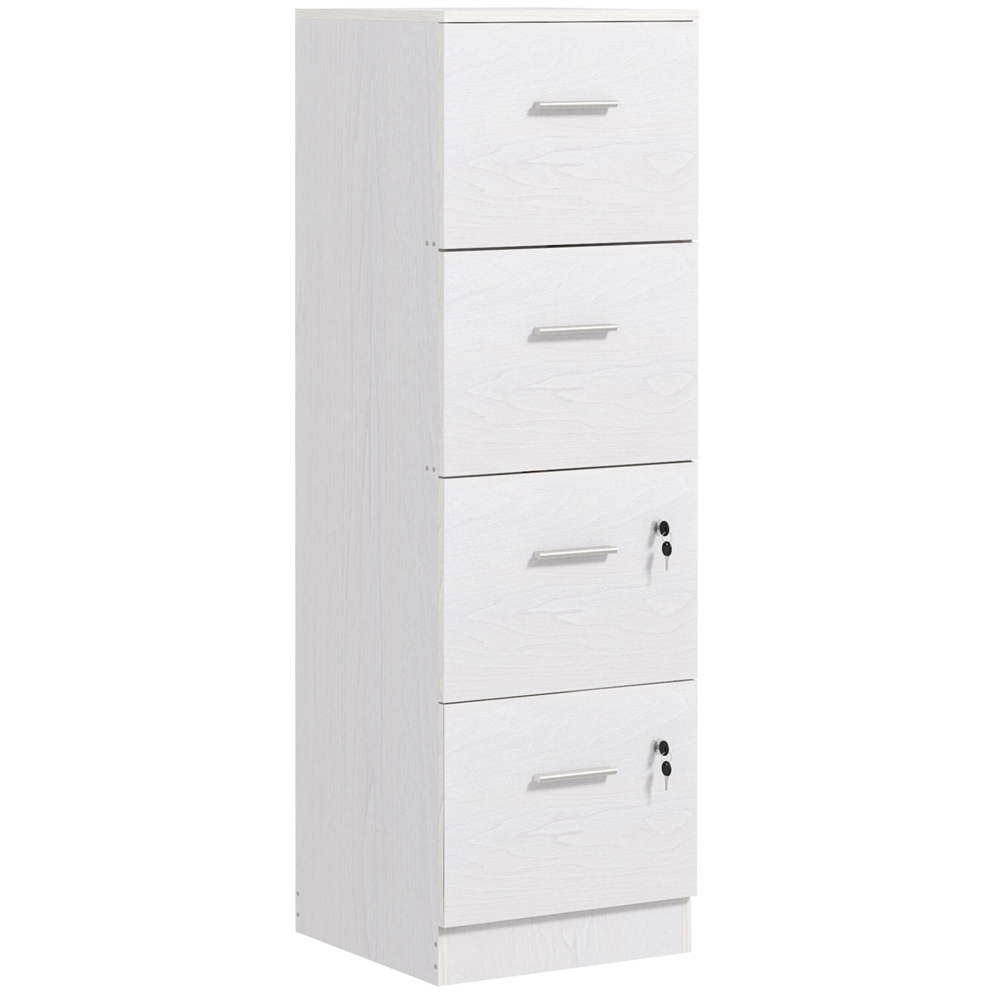 Homcom Secure File Vault: 4-Drawer Lockable Vertical Cabinet for Adjustable A4/Letter Document Organization, Modern White 