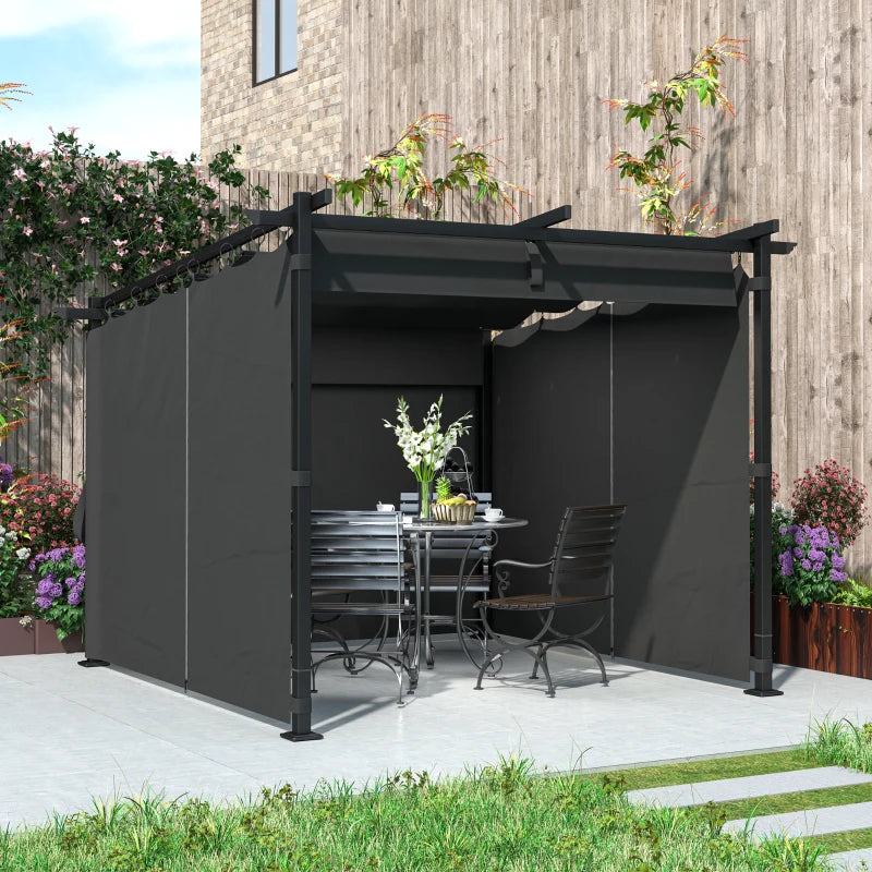 8' x 8.5' Metal Retractable Pergola Canopy with Sidewalls, Outdoor Gazebo UPF30+ Sun Shade Shelter for Garden, Deck