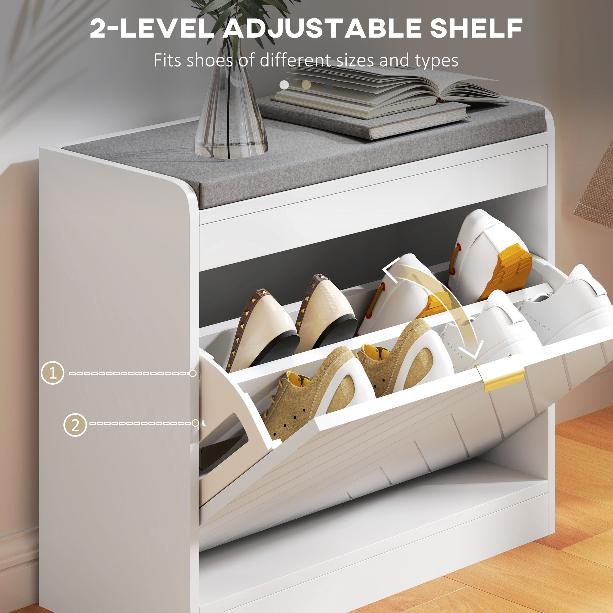 HOMCOM Shoe Storage with Seat, Upholstered Hallway Bench, Shoe Bench with Flip Drawer and Vent for 5 Pairs of Shoes 