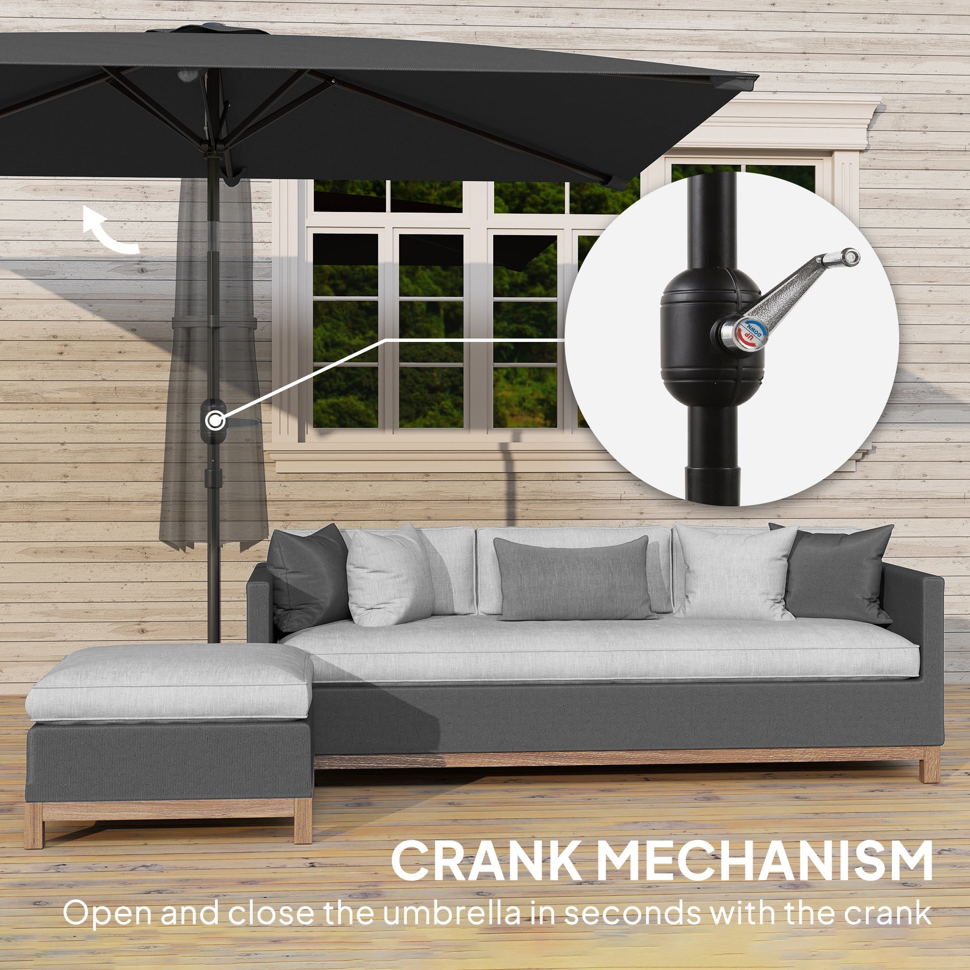 Outsunny 6.6x9.6ft Rectangle Aluminum Tilt Patio Umbrella, Garden Market Parasol, Outdoor Sunshade Canopy with Crank, Dark Grey 