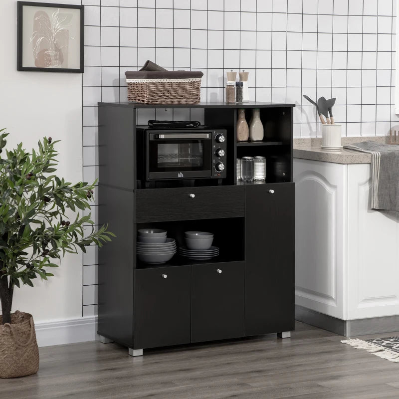 Compact Kitchen Pantry Buffet Server Hutch Storage Cabinet  with Microwave Oven Stand Drawer and Shelves, Black