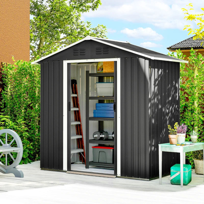 6.5x3.5ft Metal Garden Storage Shed for Outdoor Tool Storage with Double Sliding Doors and Vents, Dark Grey