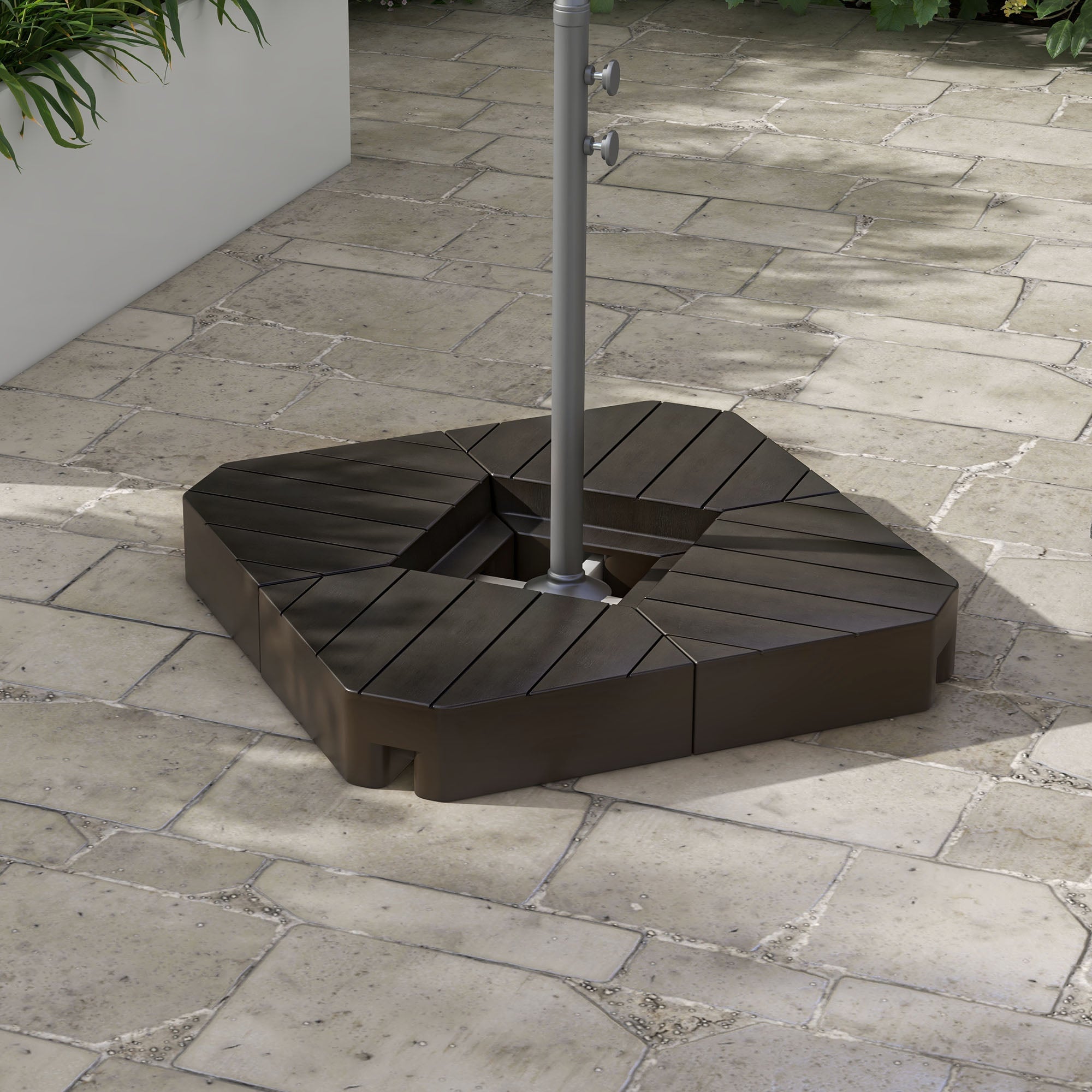 Outsunny Offset Umbrella Base Outdoor Umbrella Weights, 132 lb. Capacity Water or 176 lb. Capacity Sand, Brown 