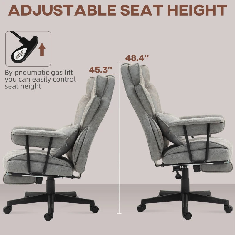 Big and Tall Office Chair with Foot Rest, 400LBS High Back Desk Chair with Padded Armrests, Lumbar Support, Grey