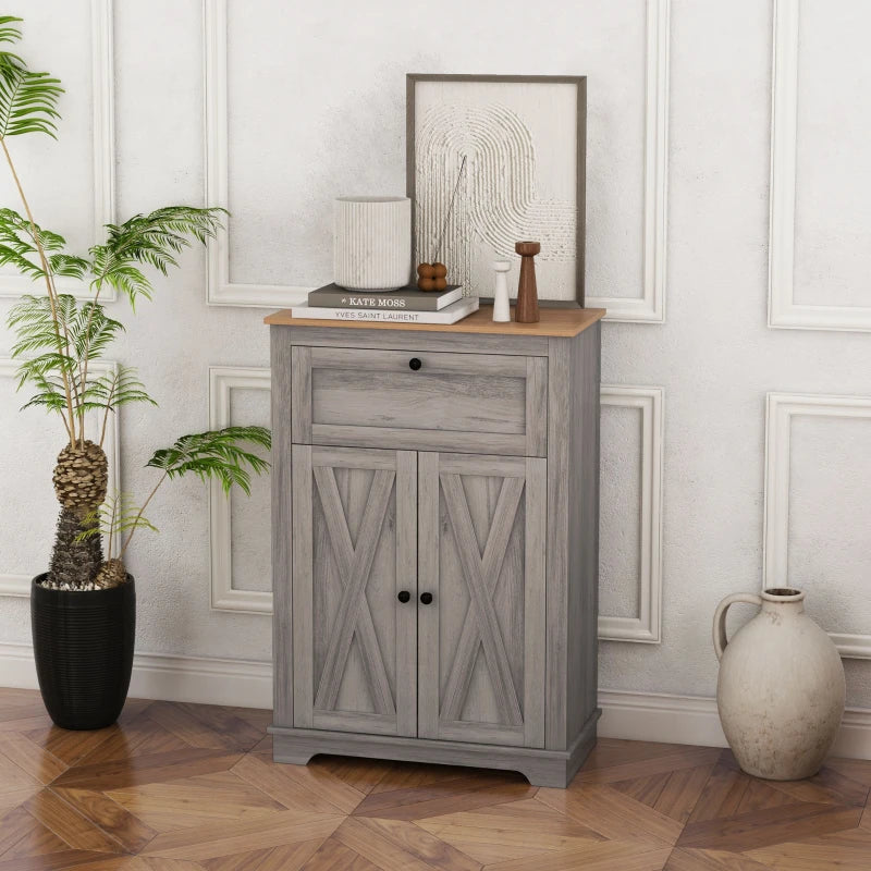 Storage Cabinet Farmhouse Sideboard Storage Cabinet with Doors and Drawer for Kitchen, Living Room, Grey Wash