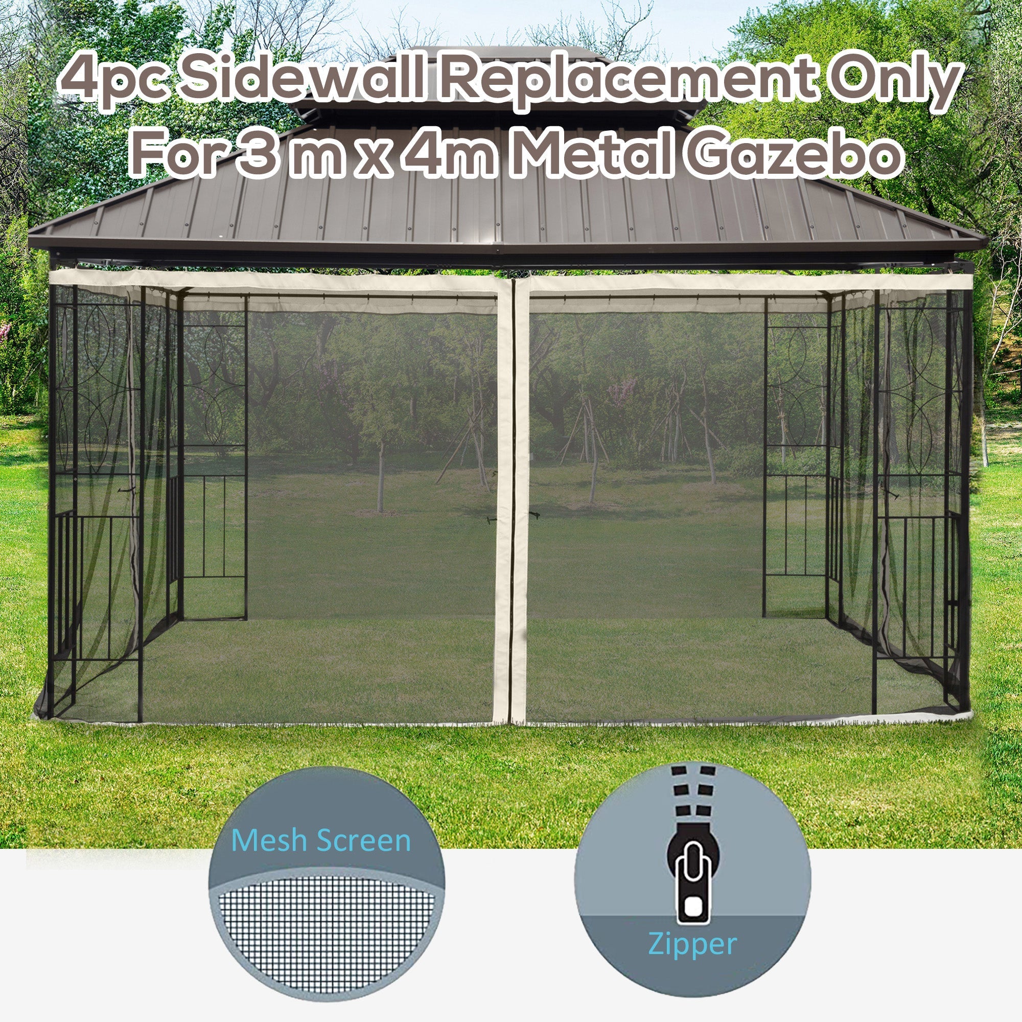 Outsunny Replacement Mosquito Netting for Gazebo 10' x 13' Black Screen Walls for Canopy with Zippers Parties and Outdoor Activities 