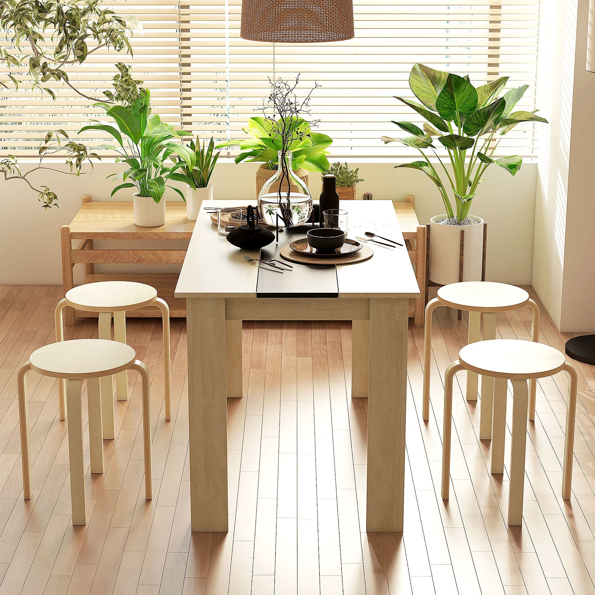 HOMCOM Set of 4 Round Stackable 18-Inch Backless Stacking Stools for Kitchen Dining Office Outdoors 