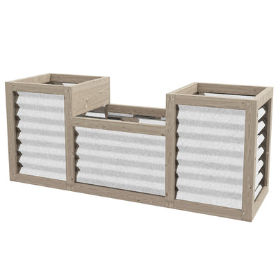 Outsunny Metal Wood Planter Raised Garden Bed: For Outdoor Flowers, Herbs & Vegetable Gardening 