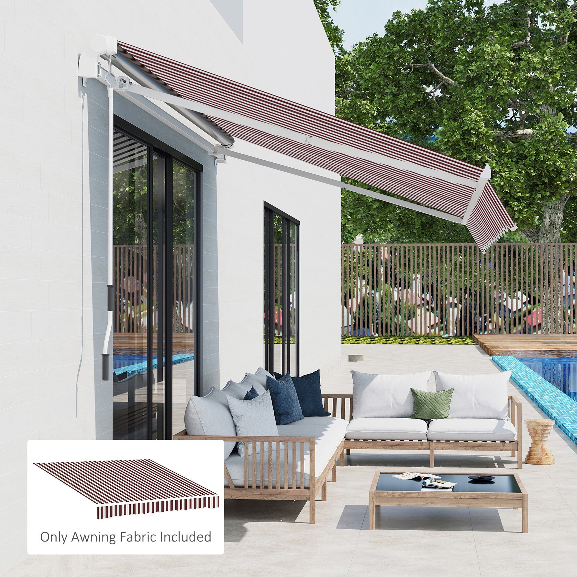 Outsunny Outdoor Sunscreen Cover: 9'x8' Retractable Fabric Replacement with UV Blocking, Red White 