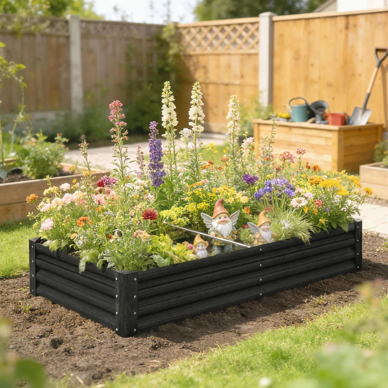 6 x 3 x 1ft Galvanized Raised Garden Bed, Reinforced Outdoor Planter Box with Open Bottom, Black
