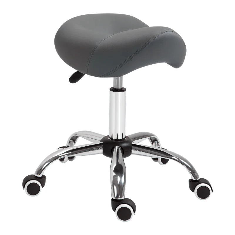 Adjustable Hydraulic Rolling Salon Stool Swivel Saddle Chair Spa Beauty Seat PU Leather, Grey