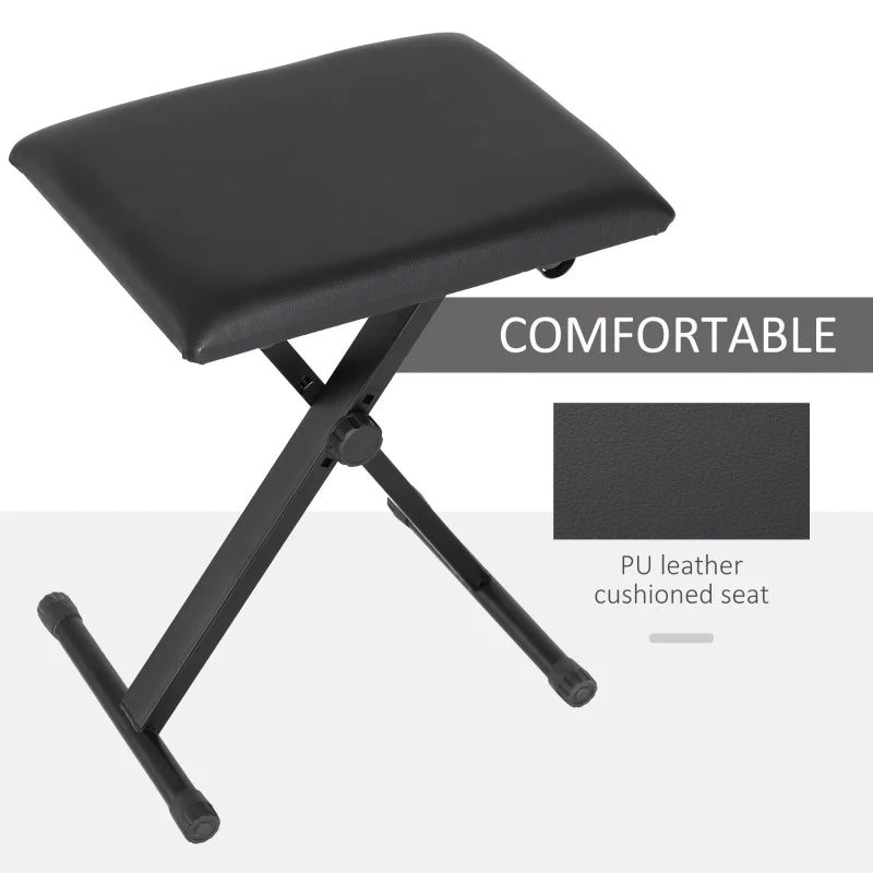 Adjustable Piano Bench, X-Style Folding Piano Stool with Padded Seat, Non-Slip Rubber Feet, Keyboard Chair, Black