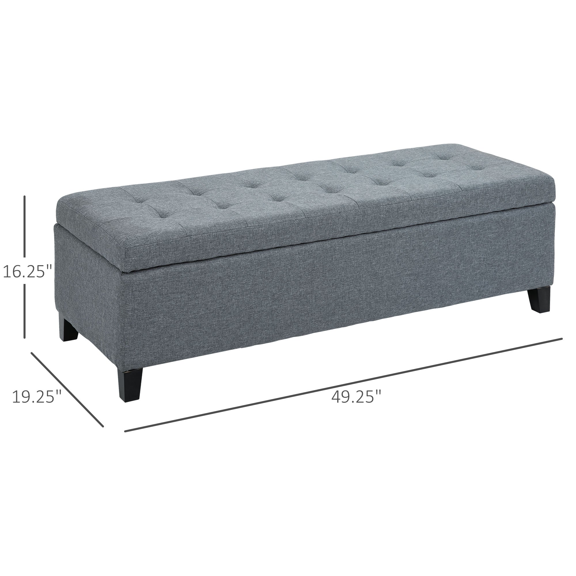 HOMCOM 50" Large Rectangular Ottoman Bench Tufted Linen Fabric Wood Feet Grey Contemporary Living Room Decor 