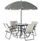 6 Pieces Patio Dining Set with Umbrella, Patio Furniture Set with Folding Chairs, Glass Table for Garden Backyard, Cream White