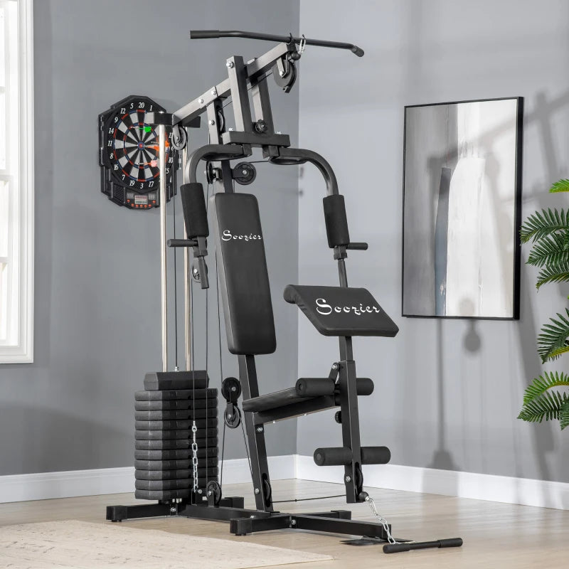 Soozier Home Gym Equipment Weight Training Machine, Multifunction Workout Machine with 143lbs Weight Stack for Full Body Workout and Strength Training, Black