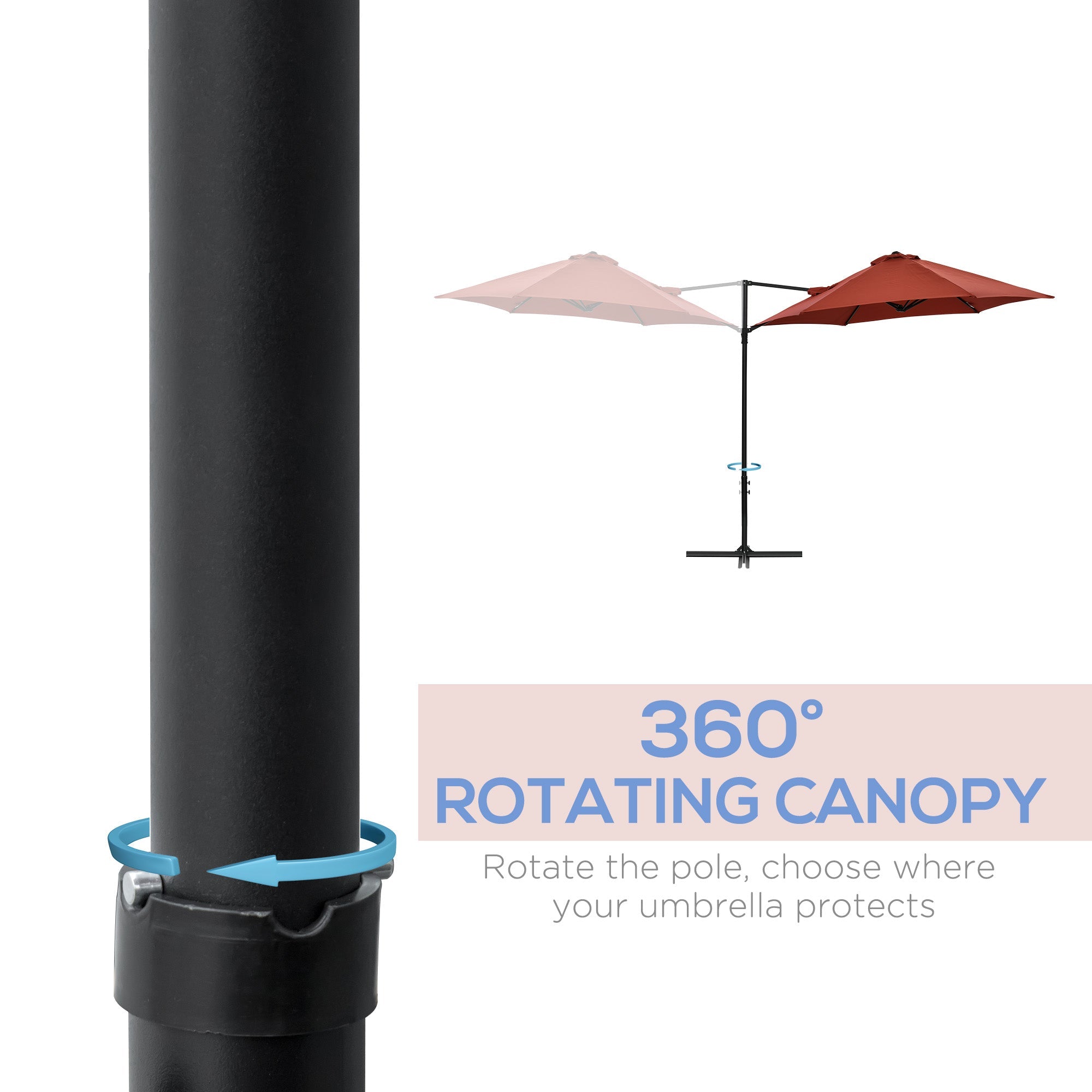 Outsunny Offset Patio Umbrella 8.5FT with 360° Rotation Hanging Sun Shade Canopy Wine Red 