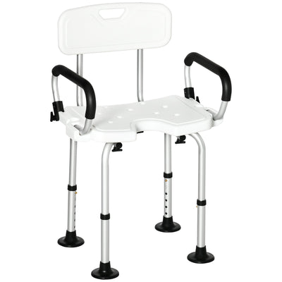 HOMCOM Shower Chair with Arms and Back, Bath Seat with Adjustable Height, Anti-slip Shower Bench for Seniors and Disabled, Tool-Free 