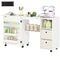 Rolling Sewing Machine Table with Power Outlet, Folding Craft Table with 2 Fabric Drawers, 2 Bins and 18 Pegs, White