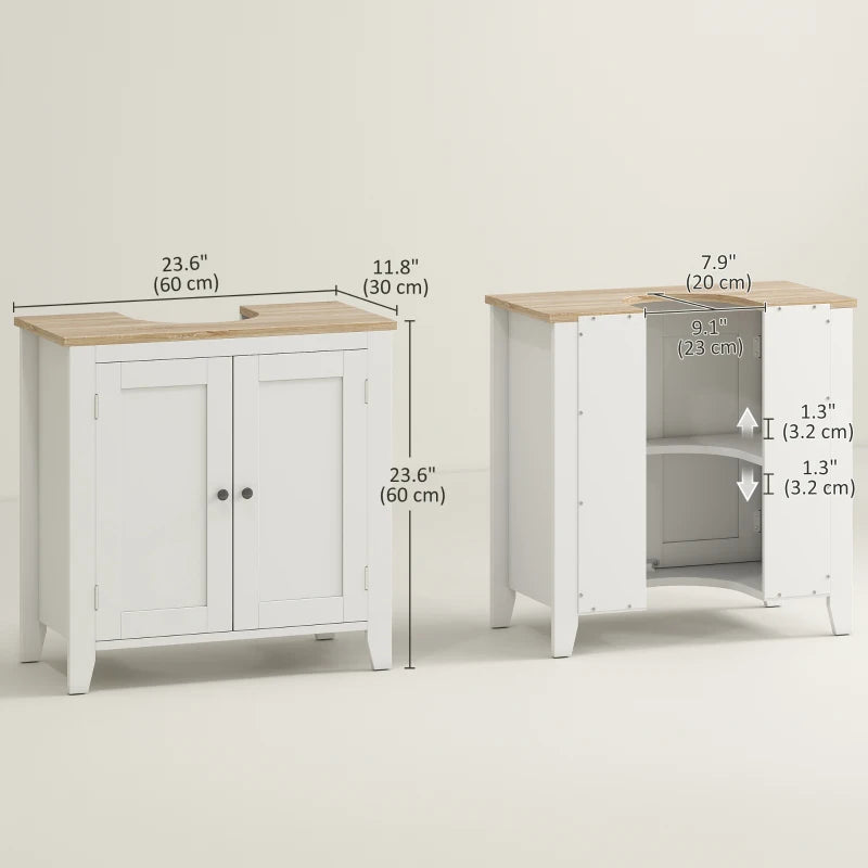Bathroom Sink Vanity Unit, Under Sink Bathroom Cabinet with U-Shape Design and Adjustable Shelf, White