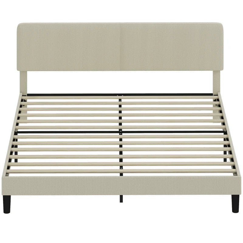 King Size Bed Frame with Adjustable Upholstered Headboard Platform Bed Frame Wood Slat Support Noise Free Light Grey