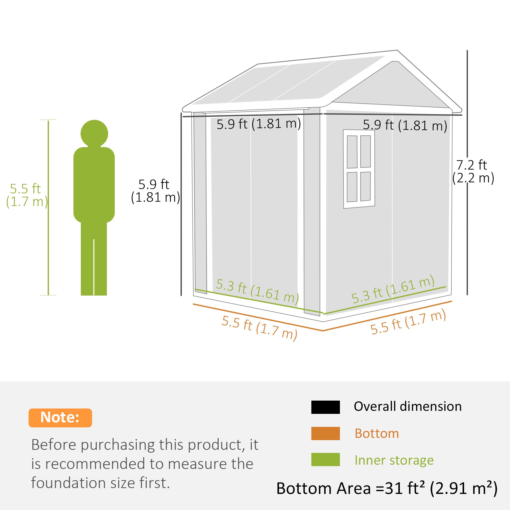 Outsunny 6' x 6' Resin Outdoor Storage Shed with Floor, Window, Lockable Doors and Vents for Backyard Patio Lawn, Grey 