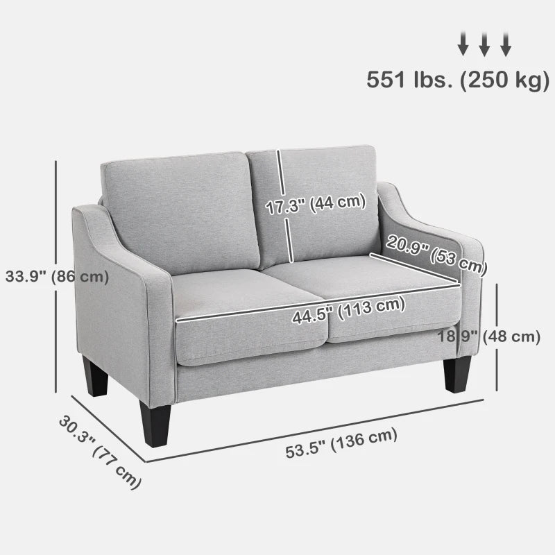 Loveseat Sofa, Modern Couch with Pocket Spring, Linen Upholstered, Thick Padded, Light Grey