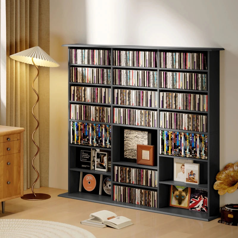 Media Storage Cabinet, 8-Tier DVD Shelf with 18 Adjustable Shelves, Holds 1032 CDs, 594 DVDs or Blu-rays, Black