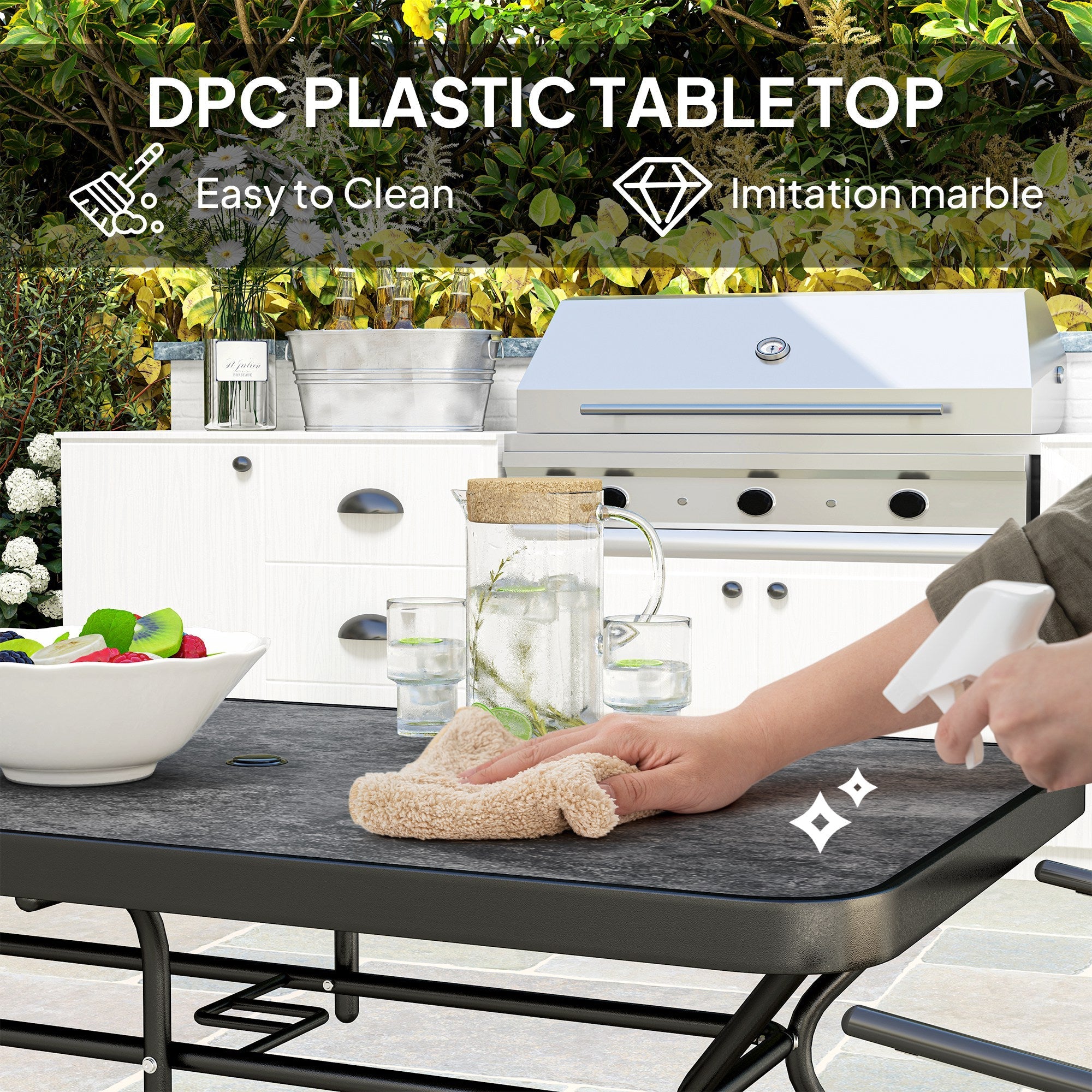 Outsunny Rectangle Outdoor Dining Table for 6, with 1.7" Umbrella Hole, Easy Clean DPC Plastic Tabletop, 55" x 31.5" x 28" 