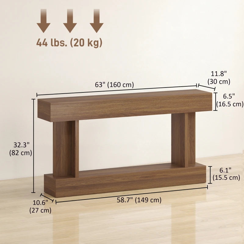 63 Inch Long Console Table, Vintage Narrow Entryway Table with Storage Shelf for Living Room and Hallway, Dark Brown