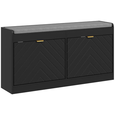HOMCOM Shoe Storage with Seat, Upholstered Hallway Bench, Shoe Bench with 2 Flip Drawers and 2 Vents for 8 Pairs of Shoes 