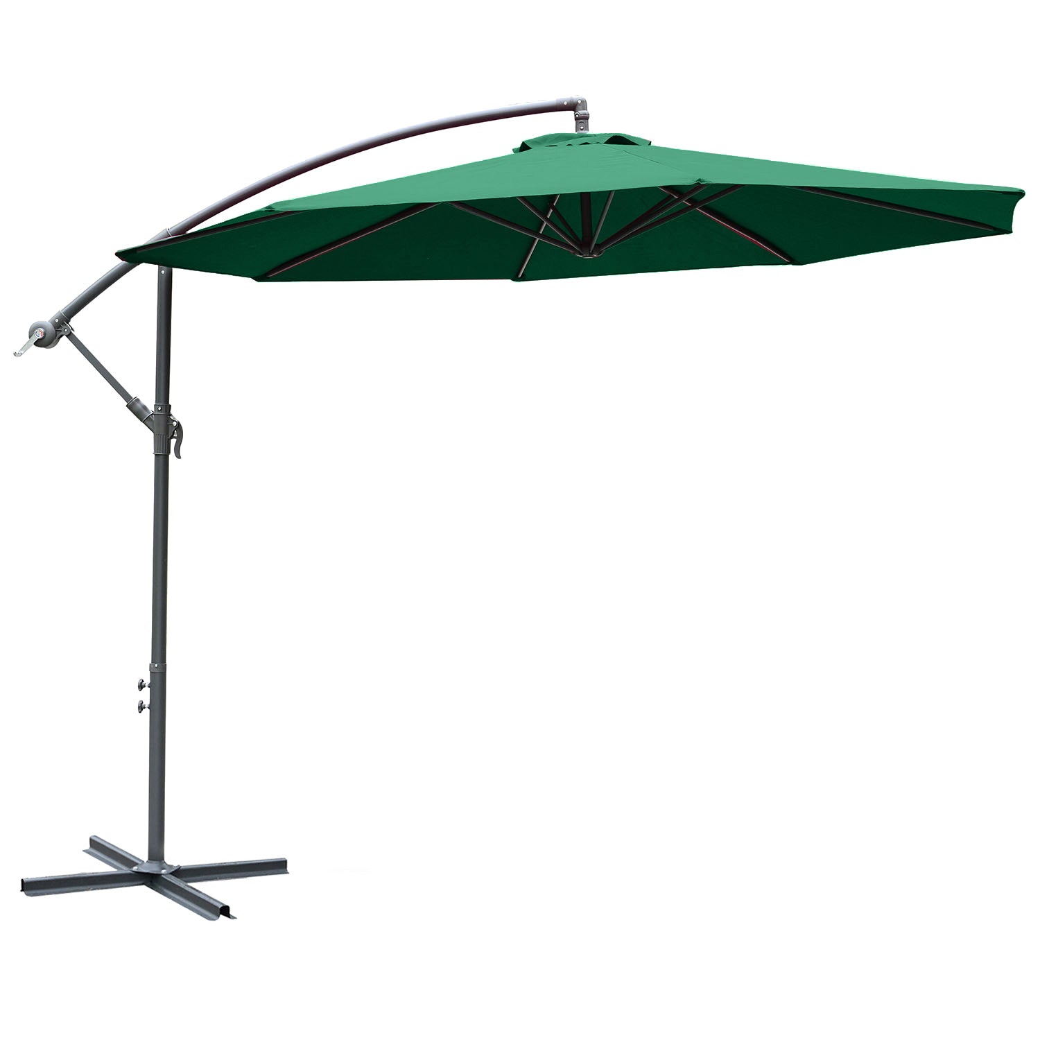 Outsunny Φ10' Offset Hanging Umbrella Patio Sun Shade Canopy Outdoor Market Parasol Crank Lift Dark Green 