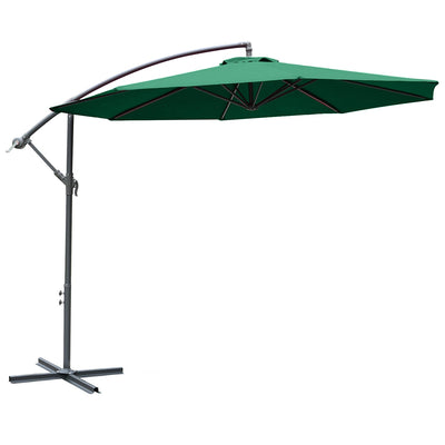 Outsunny Φ10' Offset Hanging Umbrella Patio Sun Shade Canopy Outdoor Market Parasol Crank Lift Dark Green 