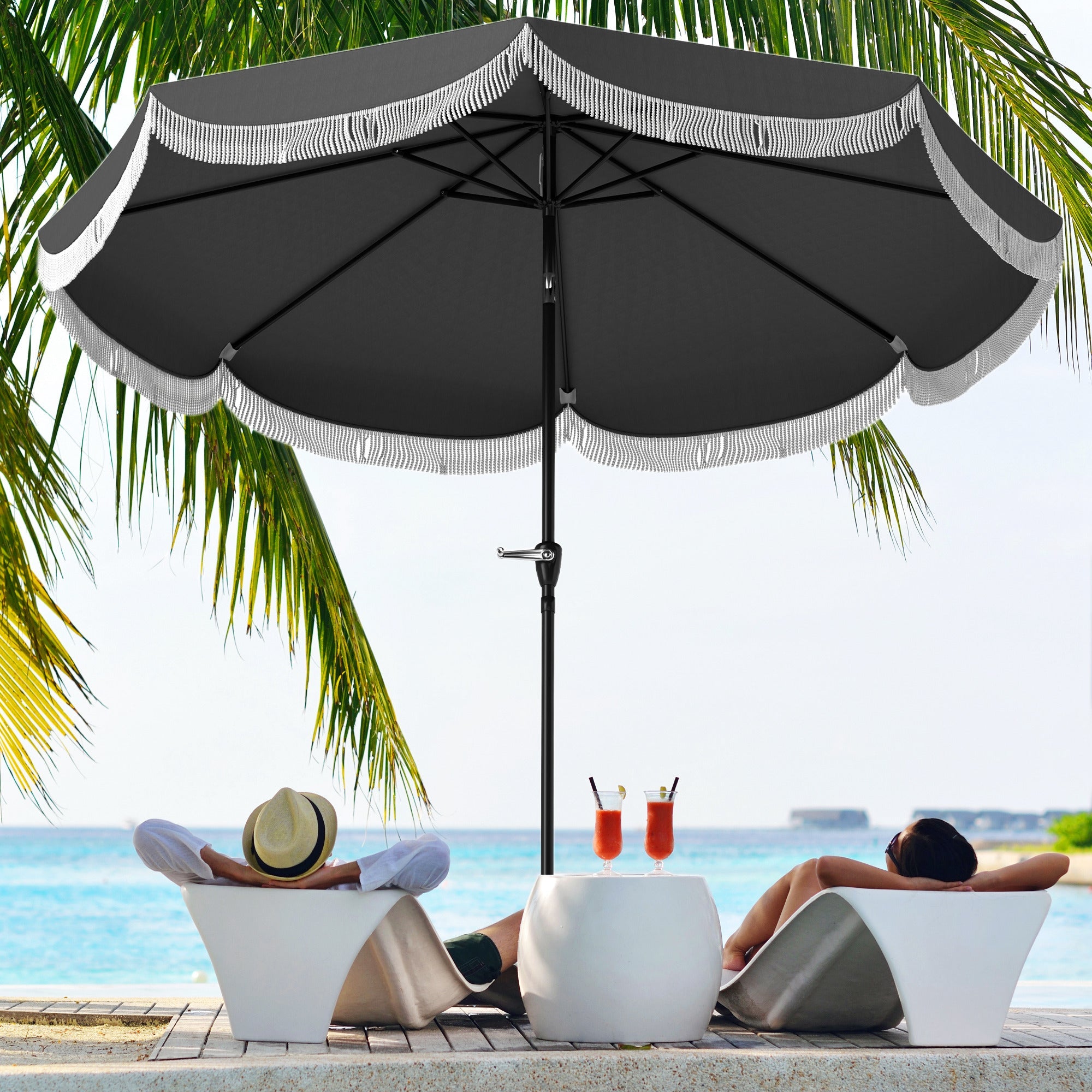 Outsunny 9FT Patio Umbrella Parasol, UPF 30+ Outdoor Market Umbrella with Crank, 8 Ribs, Push Button Tilt, Vented Patio Table Umbrella for Deck Backyard Lawn, Charcoal Grey 