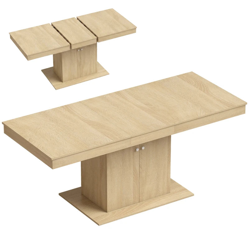 Extendable Dining Table with Storage Cabinet & Adjustable Shelf – Natural Wood