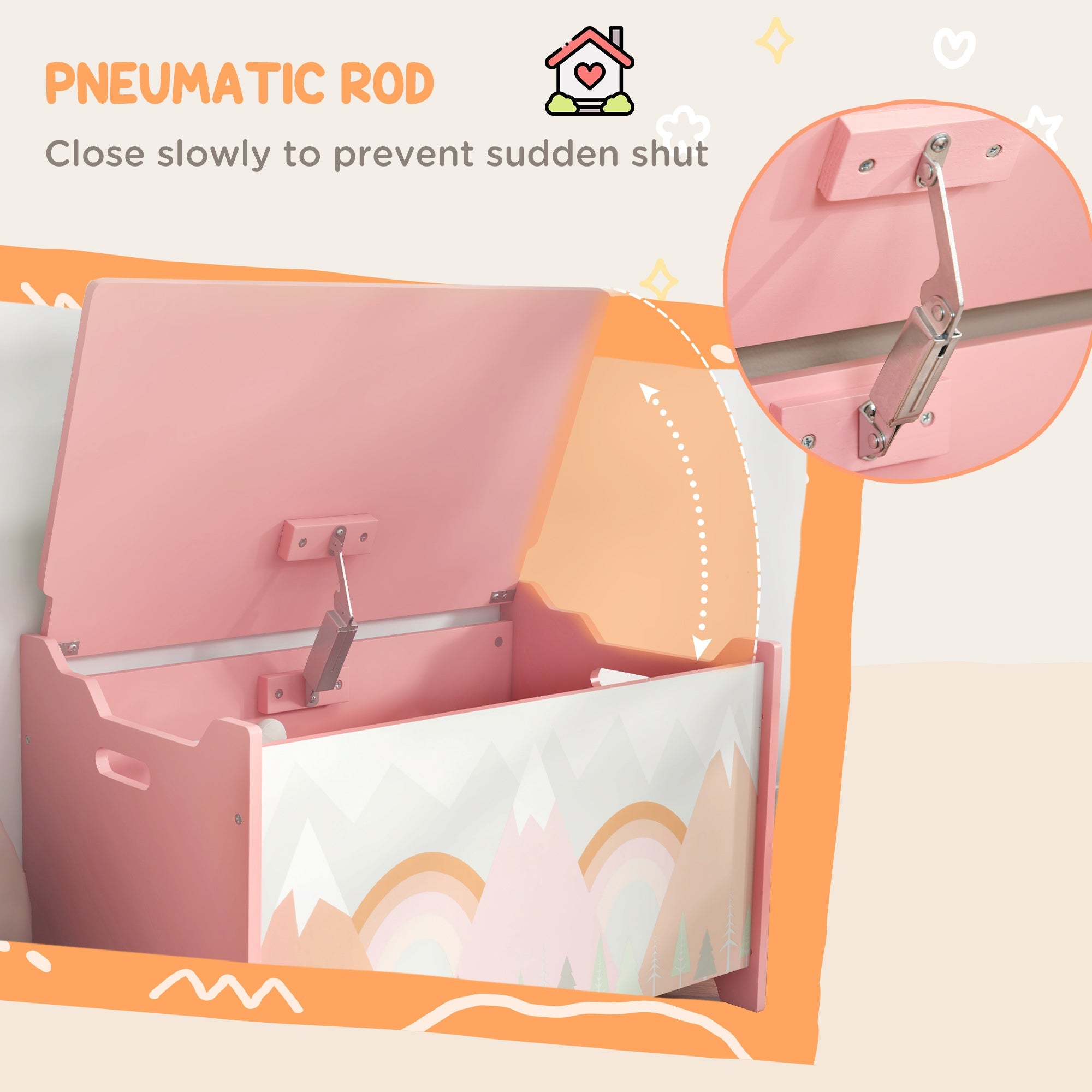 Qaba Kids Toy Box Chest with Safety Lid Organizer for Bedroom Playroom Storage Solution Pink 
