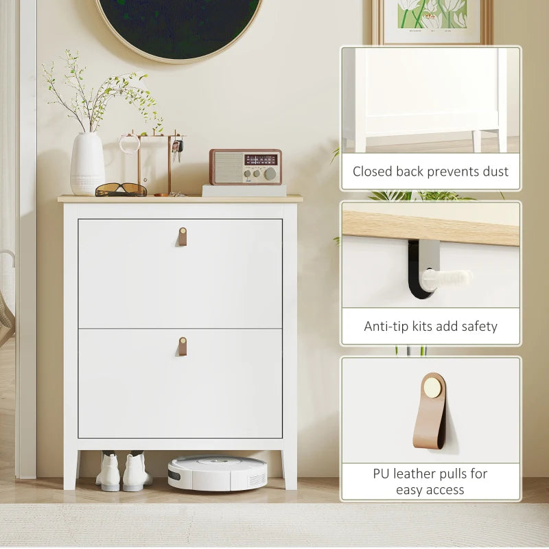 Narrow Shoe Cabinet with 2 Flip Drawers, Adjustable Shelves for Entryway, Holds 10-14 Pairs, White