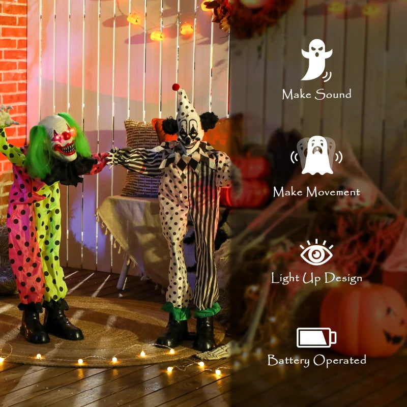 Outsunny Life-Size Stackable Animated Clown – Red Light-Up Eyes, Sound Activated Halloween Decoration 